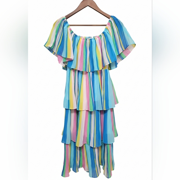 Lulu's Multicolor Pleated Tired Dress SIZE SMALL - Picture 1 of 3